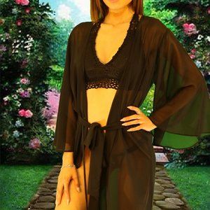 MKG Fashions Long Chiffon Robe w/ Butterfly Sleeve Black